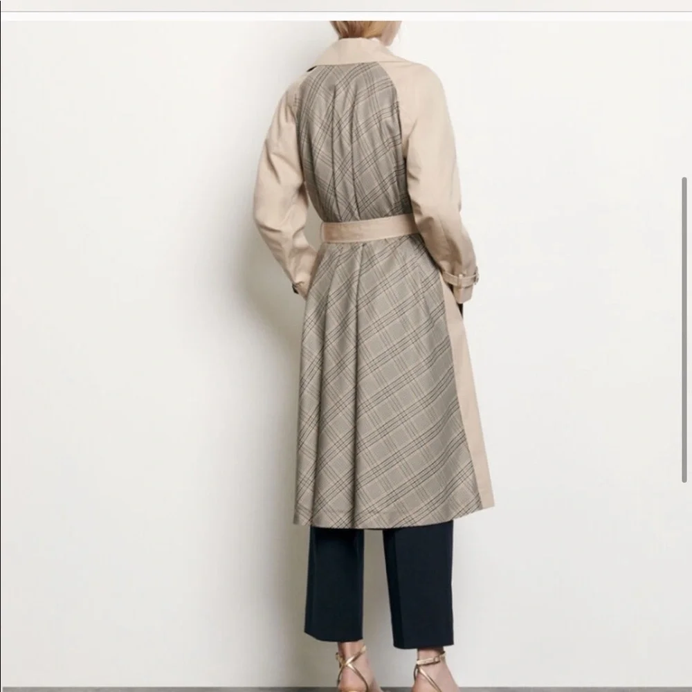 Sandro “Victory” Classic Trench Coat NWT with Plaid Back Detail Medium 40 - Picture 8 of 17